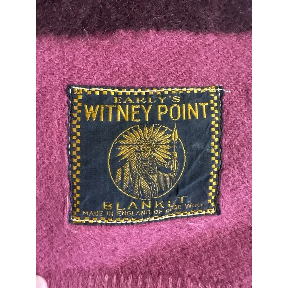 Vintage Early's Witney Point Wool Blanket Maroon Black Stripe 88